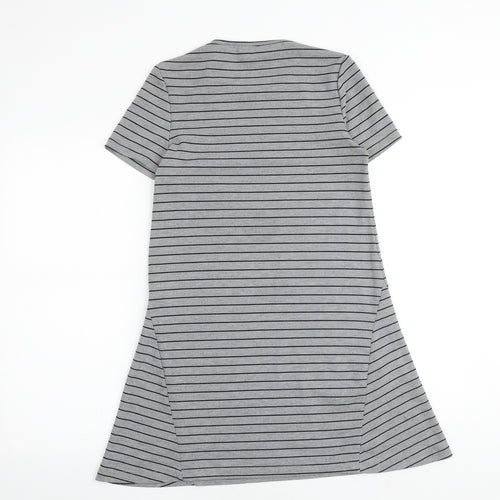 Zara Womens Grey Striped Polyester T-Shirt Dress Size S Round Neck Pullover