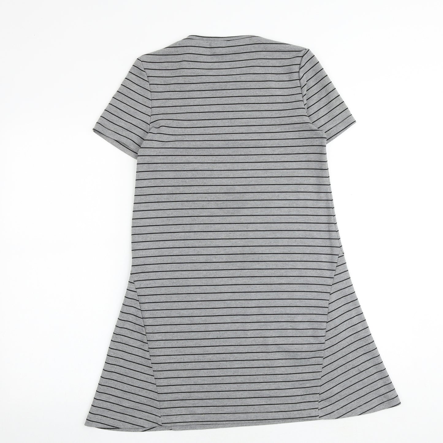 Zara Womens Grey Striped Polyester T-Shirt Dress Size S Round Neck Pullover