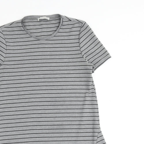 Zara Womens Grey Striped Polyester T-Shirt Dress Size S Round Neck Pullover