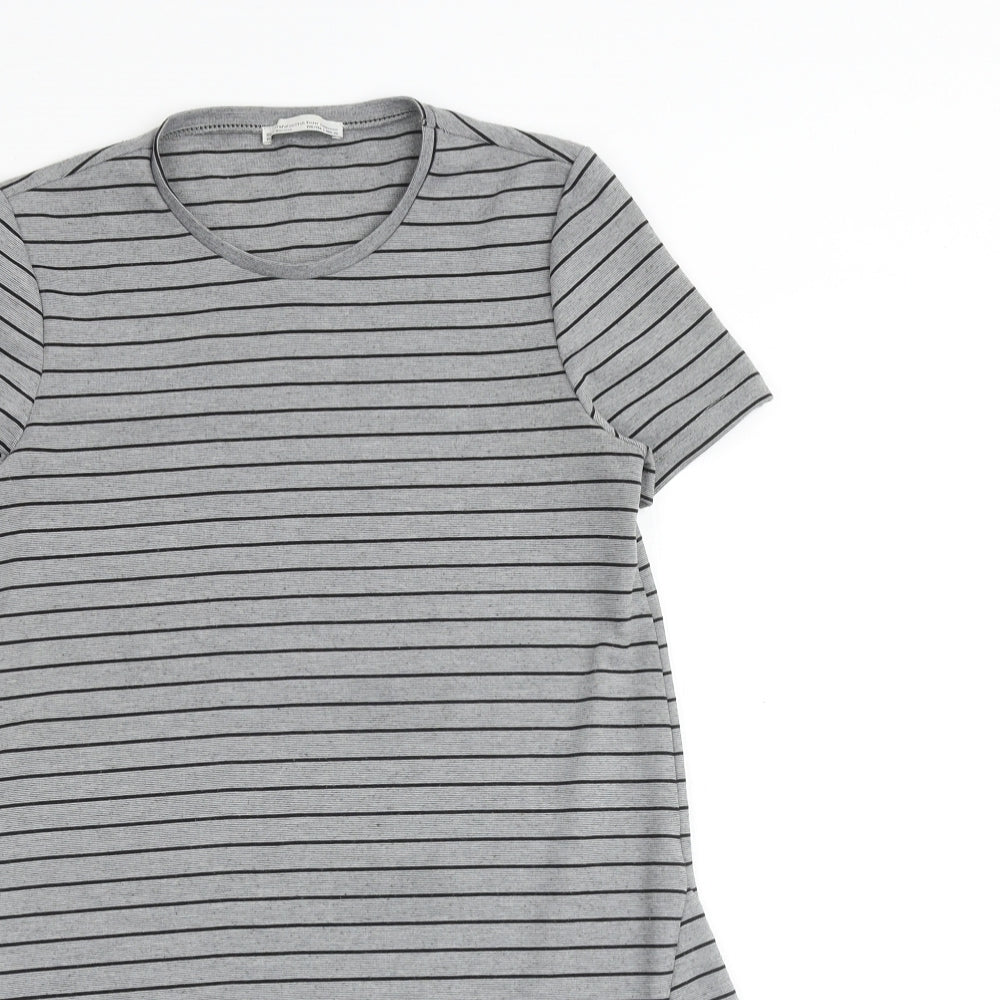 Zara Womens Grey Striped Polyester T-Shirt Dress Size S Round Neck Pullover