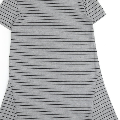 Zara Womens Grey Striped Polyester T-Shirt Dress Size S Round Neck Pullover
