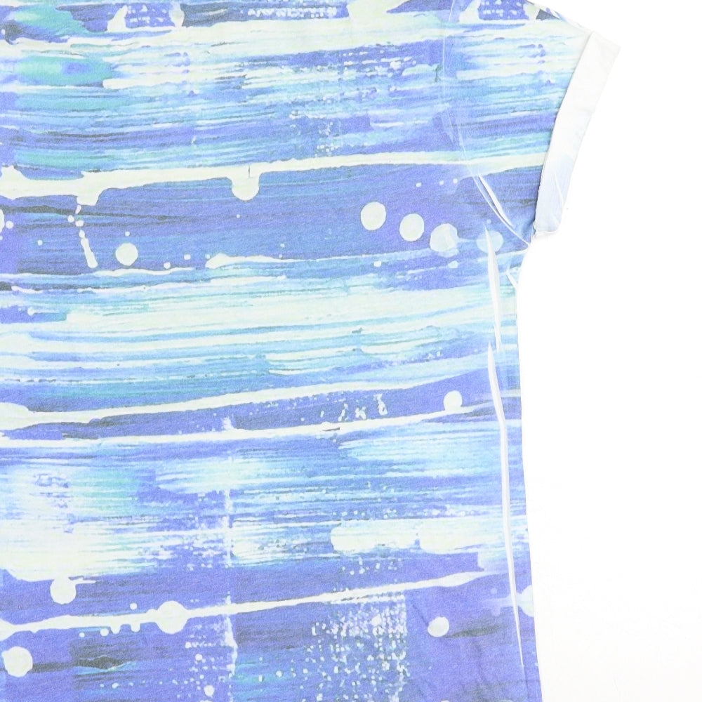 River Island Mens Blue Geometric Polyester T-Shirt Size M Round Neck