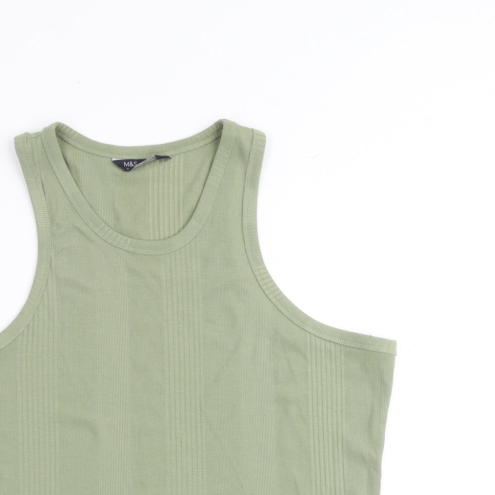 Marks and Spencer Womens Green Cotton Basic Tank Size 18 Round Neck - Ribbed