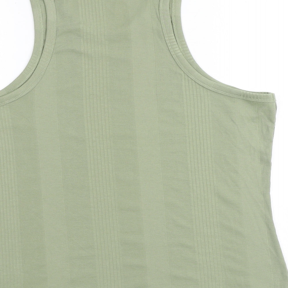 Marks and Spencer Womens Green Cotton Basic Tank Size 18 Round Neck - Ribbed