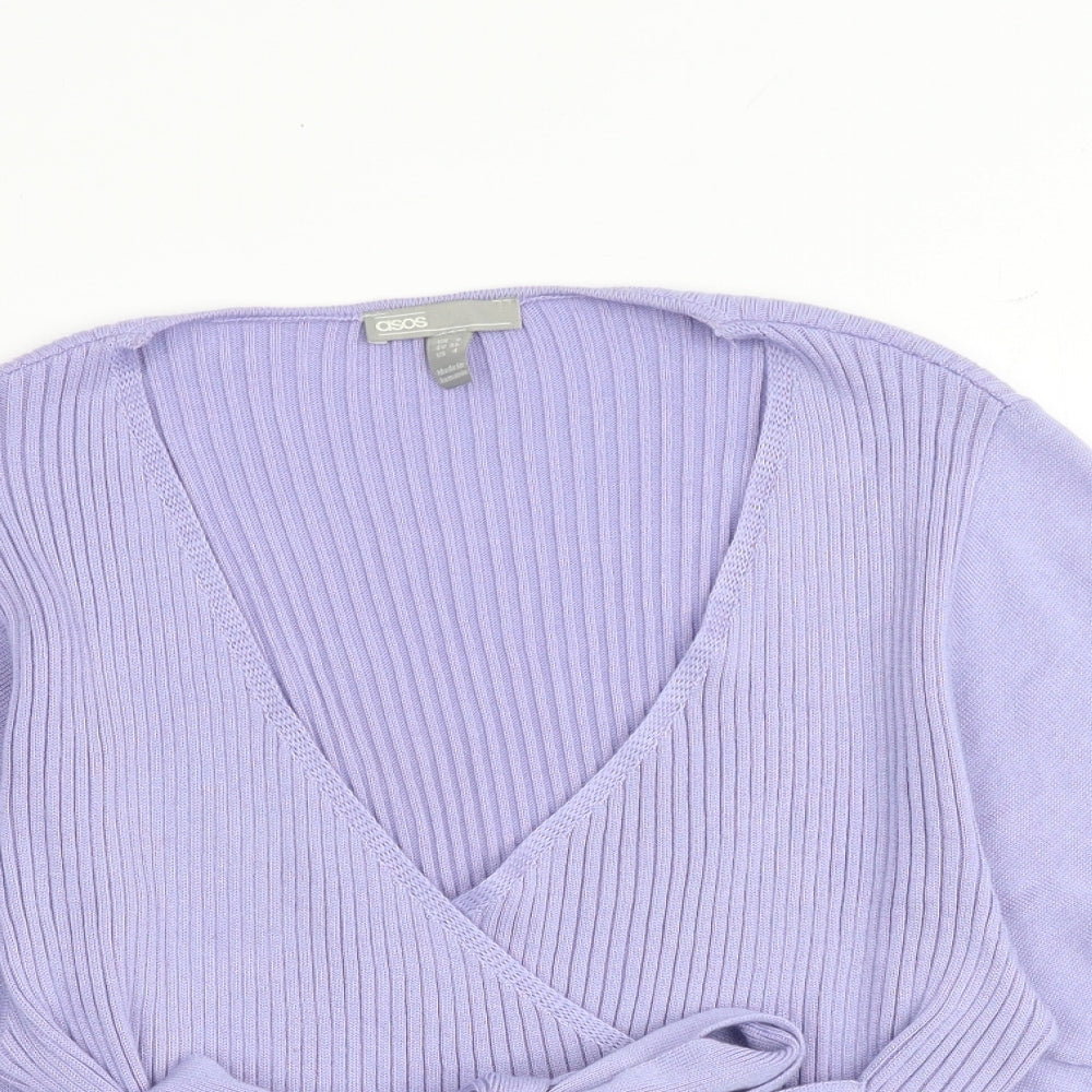 ASOS Womens Purple V-Neck Acrylic Cardigan Jumper Size 8
