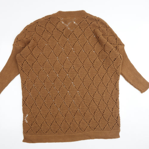 Boohoo Womens Brown Geometric Acrylic Jumper Dress Size XL V-Neck Pullover