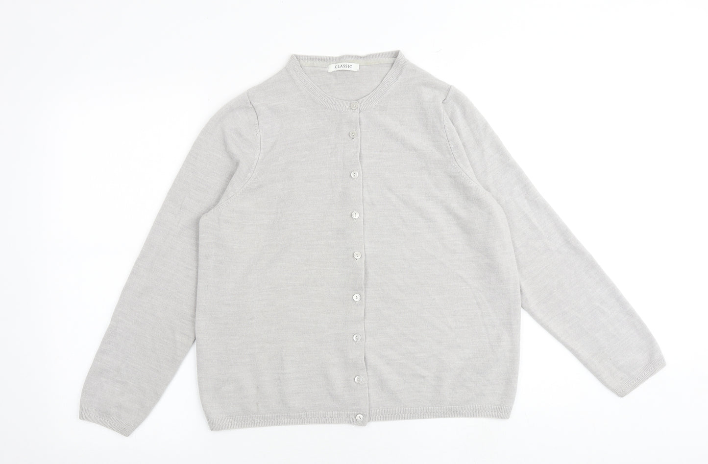Classic Womens Grey Round Neck Acrylic Cardigan Jumper Size 18