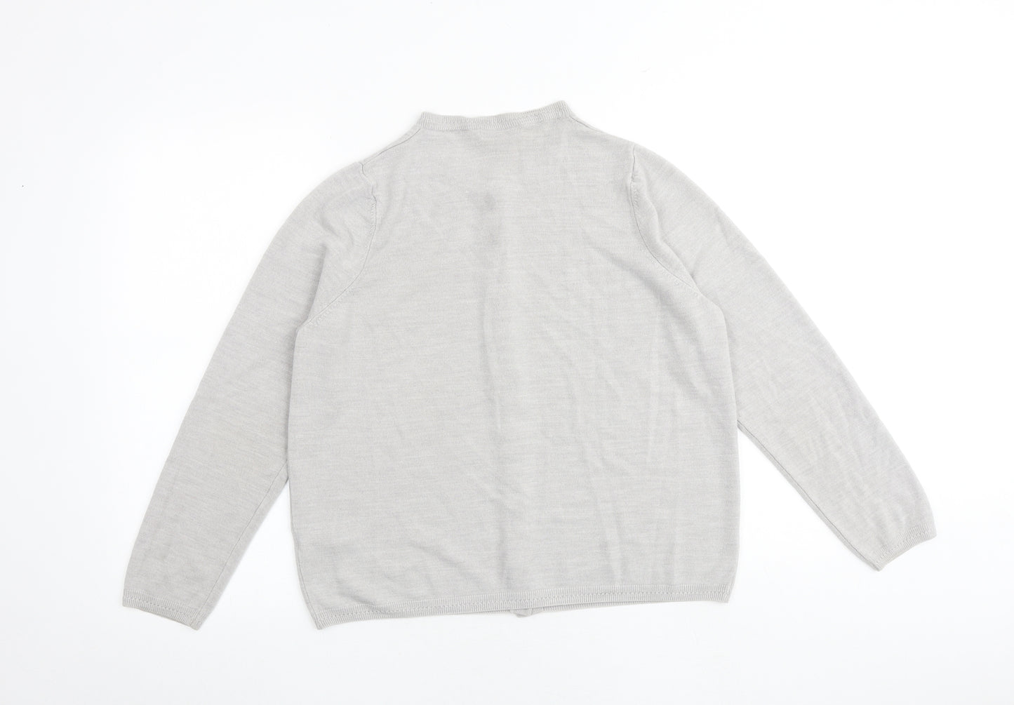 Classic Womens Grey Round Neck Acrylic Cardigan Jumper Size 18