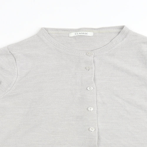 Classic Womens Grey Round Neck Acrylic Cardigan Jumper Size 18