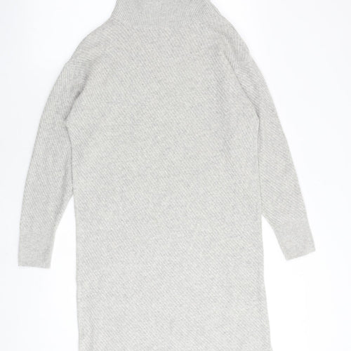 Monsoon Womens Grey Acrylic Jumper Dress Size M High Neck Zip