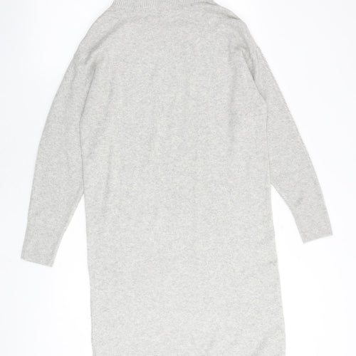 Monsoon Womens Grey Acrylic Jumper Dress Size M High Neck Zip
