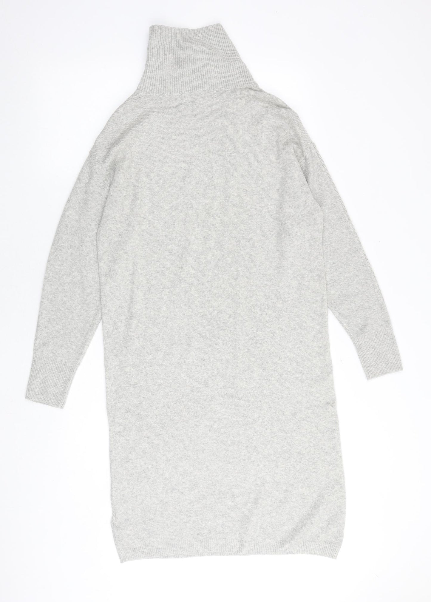 Monsoon Womens Grey Acrylic Jumper Dress Size M High Neck Zip