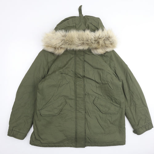Marks and Spencer Womens Green Parka Coat Size 16 Zip