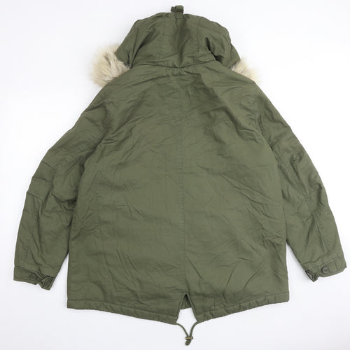 Marks and Spencer Womens Green Parka Coat Size 16 Zip