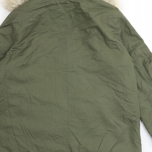 Marks and Spencer Womens Green Parka Coat Size 16 Zip