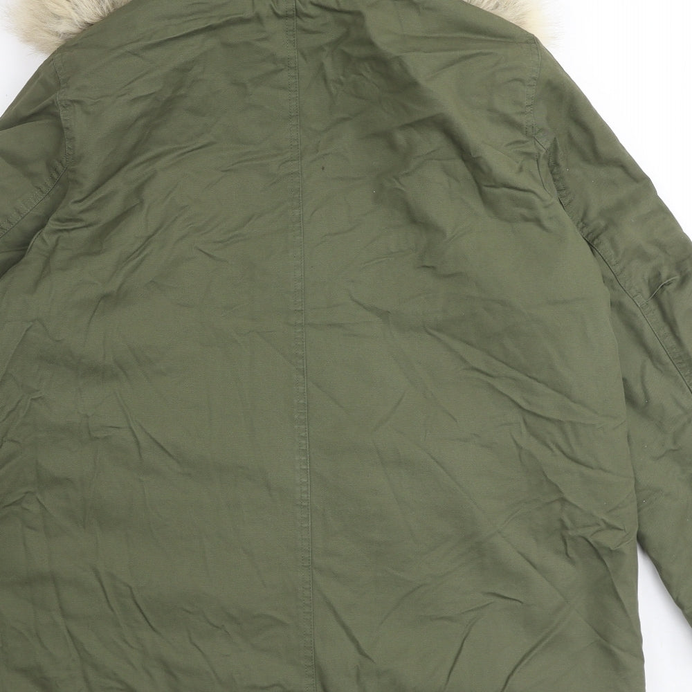 Marks and Spencer Womens Green Parka Coat Size 16 Zip