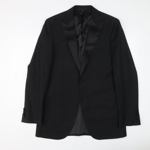 Marks and Spencer Mens Black Wool Tuxedo Suit Jacket Size 38 Regular