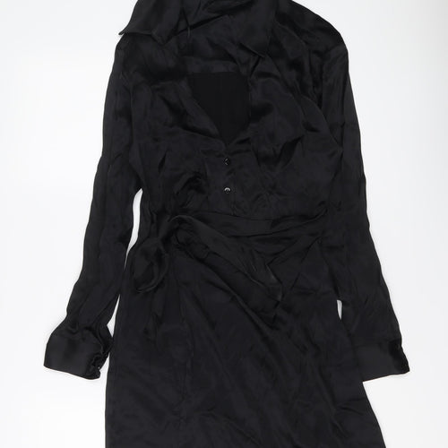 Zara Womens Black Viscose Shirt Dress Size S Collared Button