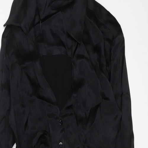 Zara Womens Black Viscose Shirt Dress Size S Collared Button