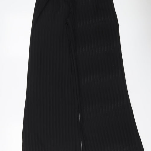 PRETTYLITTLETHING Womens Black Striped Polyester Trousers Size 8 L33 in Regular