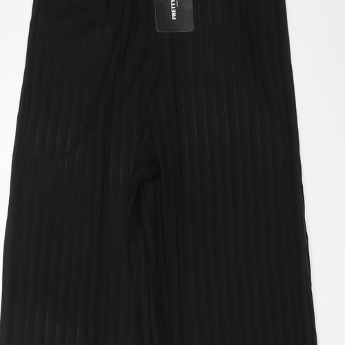 PRETTYLITTLETHING Womens Black Striped Polyester Trousers Size 8 L33 in Regular