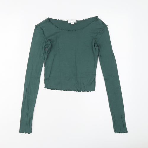 Topshop Womens Green Cotton Basic T-Shirt Size 8 Boat Neck - Lettuce Hem