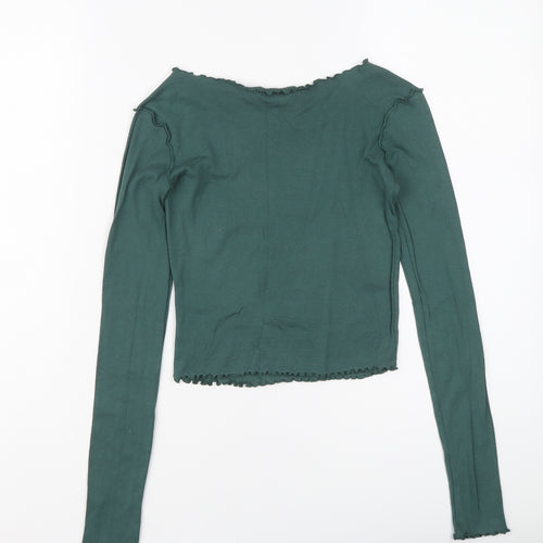 Topshop Womens Green Cotton Basic T-Shirt Size 8 Boat Neck - Lettuce Hem