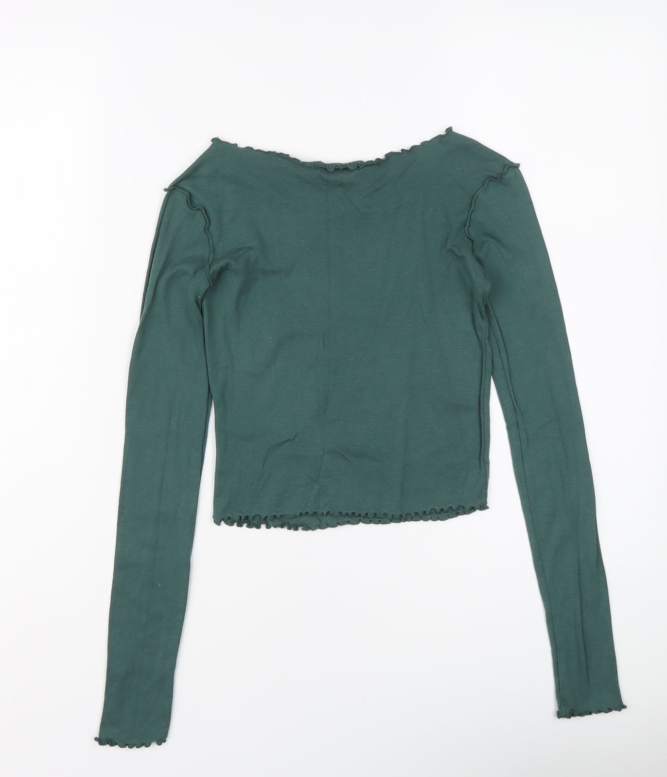Topshop Womens Green Cotton Basic T-Shirt Size 8 Boat Neck - Lettuce Hem