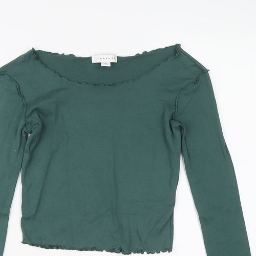 Topshop Womens Green Cotton Basic T-Shirt Size 8 Boat Neck - Lettuce Hem