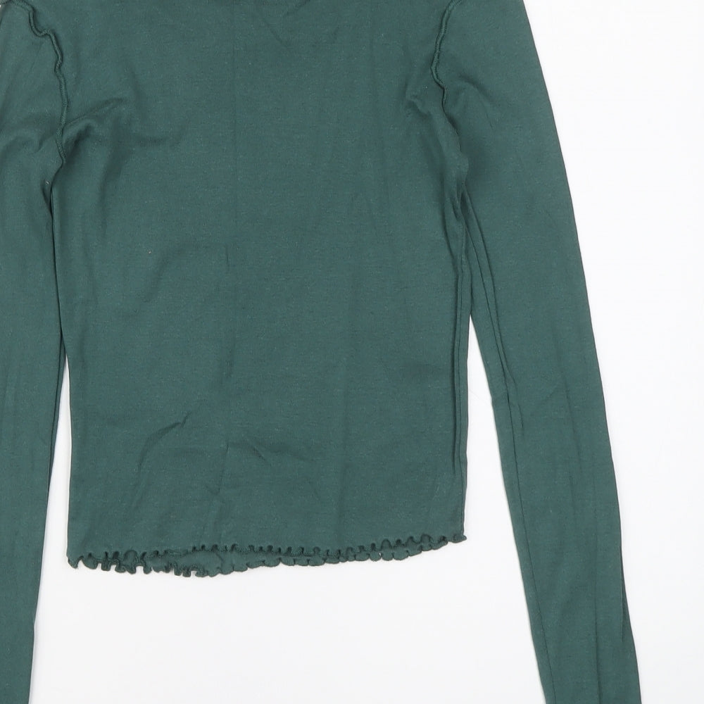 Topshop Womens Green Cotton Basic T-Shirt Size 8 Boat Neck - Lettuce Hem