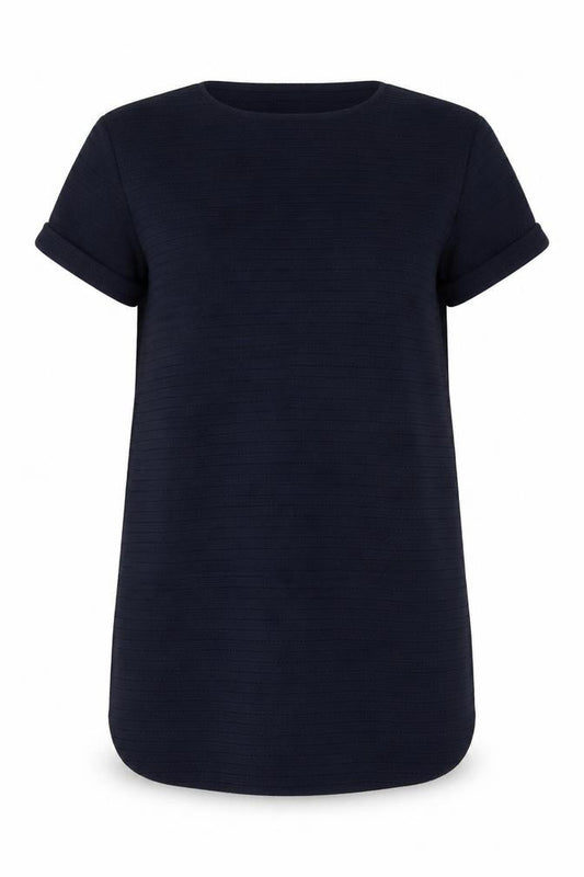 Front view of Next women’s blue polyester a-line, size UK 10, boat neck pullover