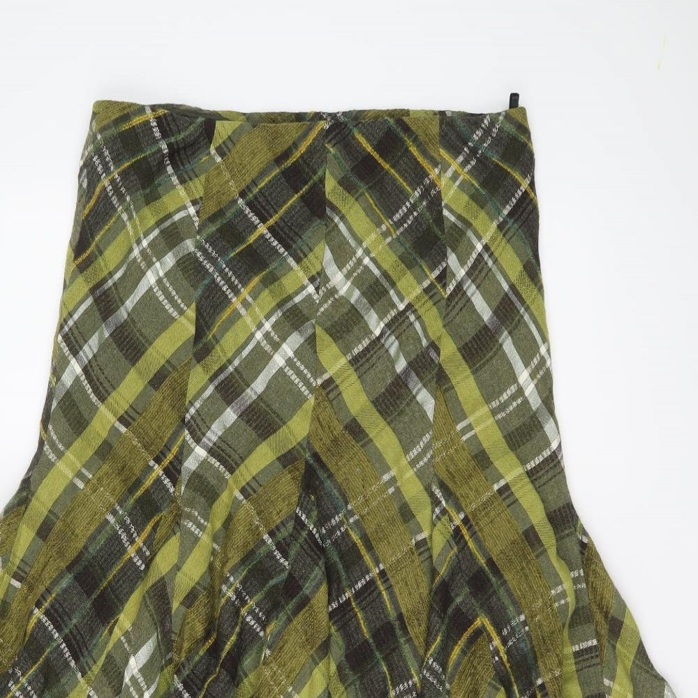 Principles Womens Green Plaid Viscose Swing Skirt Size 14