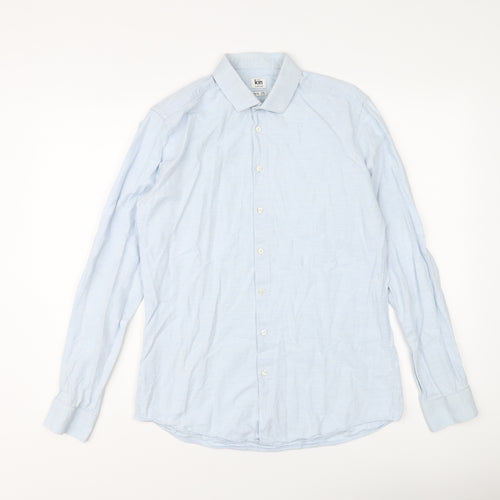 John Lewis Mens Blue Cotton Button-Up Size 15.5 Collared Button
