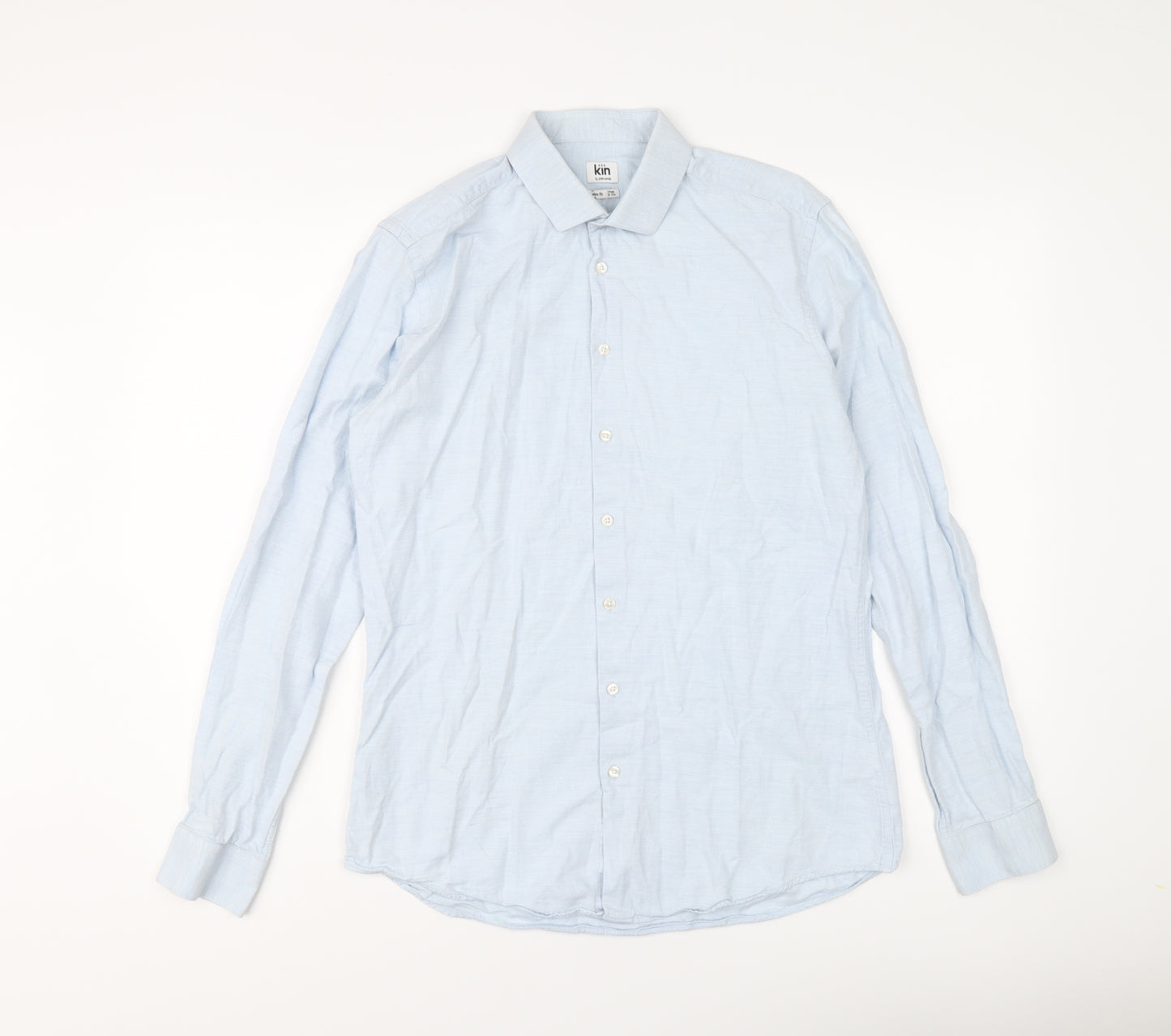 John Lewis Mens Blue Cotton Button-Up Size 15.5 Collared Button