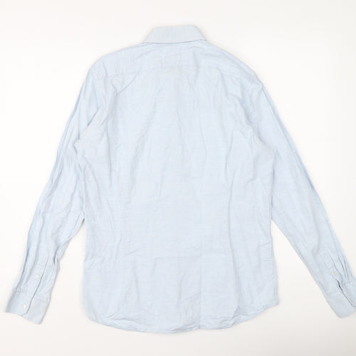John Lewis Mens Blue Cotton Button-Up Size 15.5 Collared Button