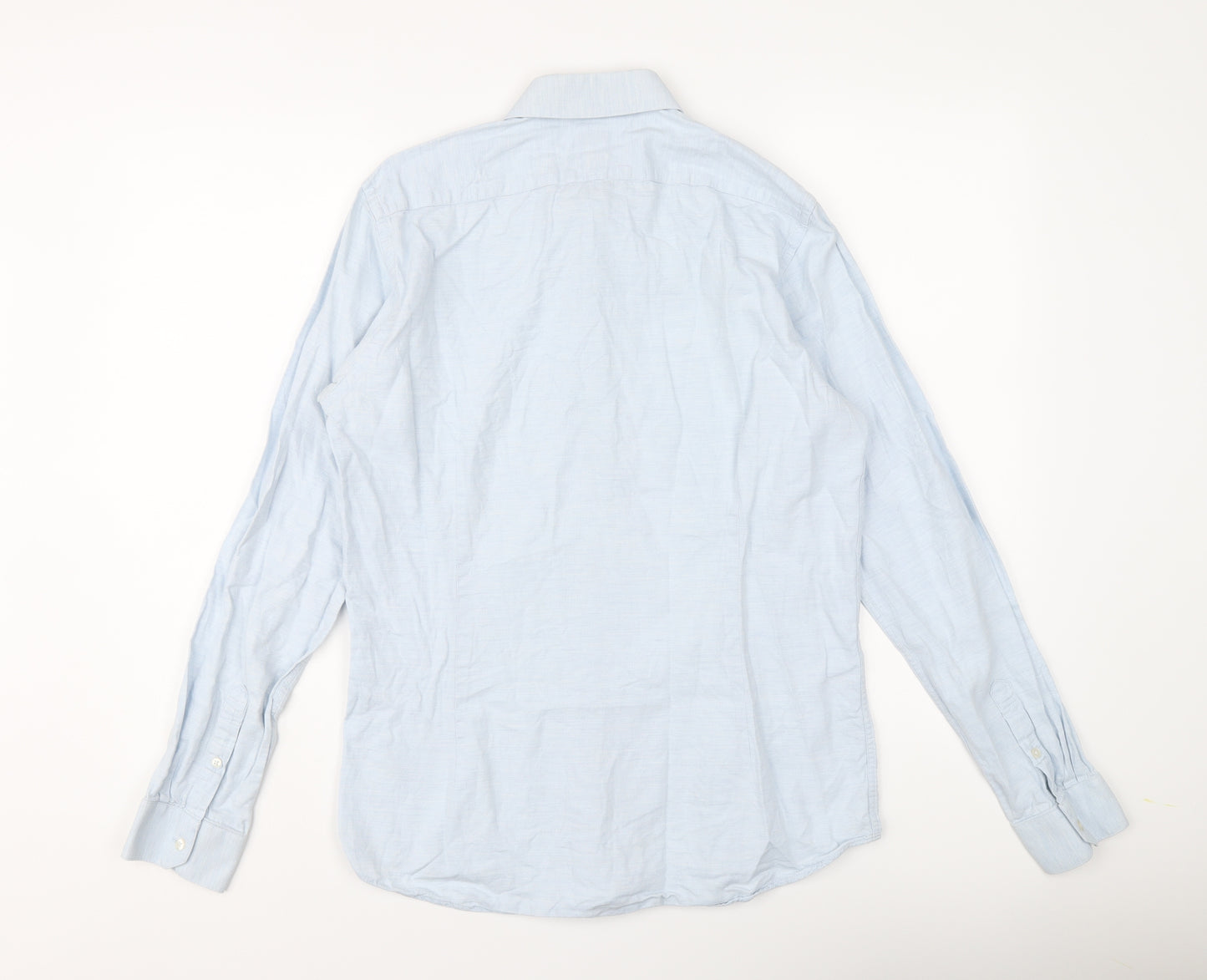 John Lewis Mens Blue Cotton Button-Up Size 15.5 Collared Button