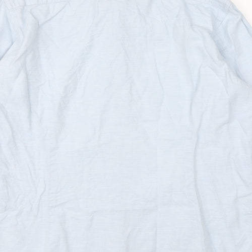 John Lewis Mens Blue Cotton Button-Up Size 15.5 Collared Button