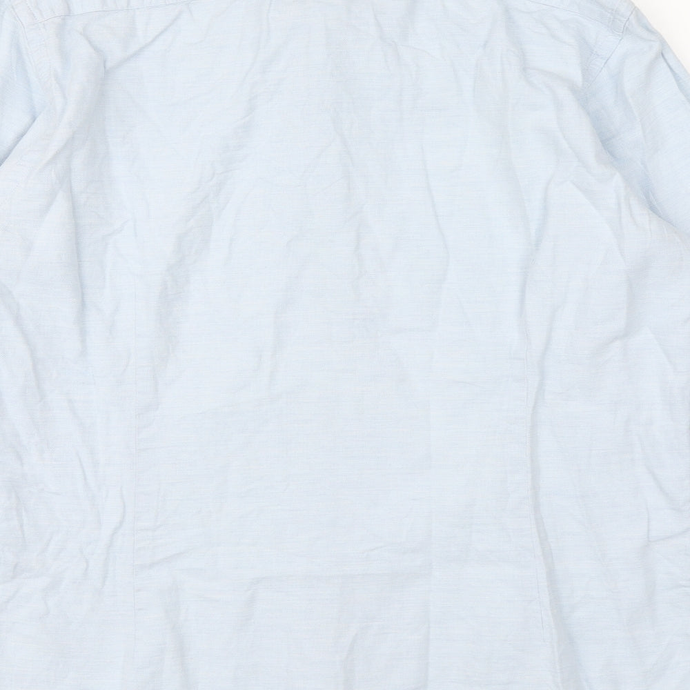 John Lewis Mens Blue Cotton Button-Up Size 15.5 Collared Button