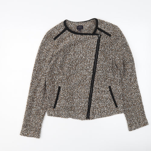 Marks and Spencer Womens Brown Geometric Biker Jacket Size 12 Zip