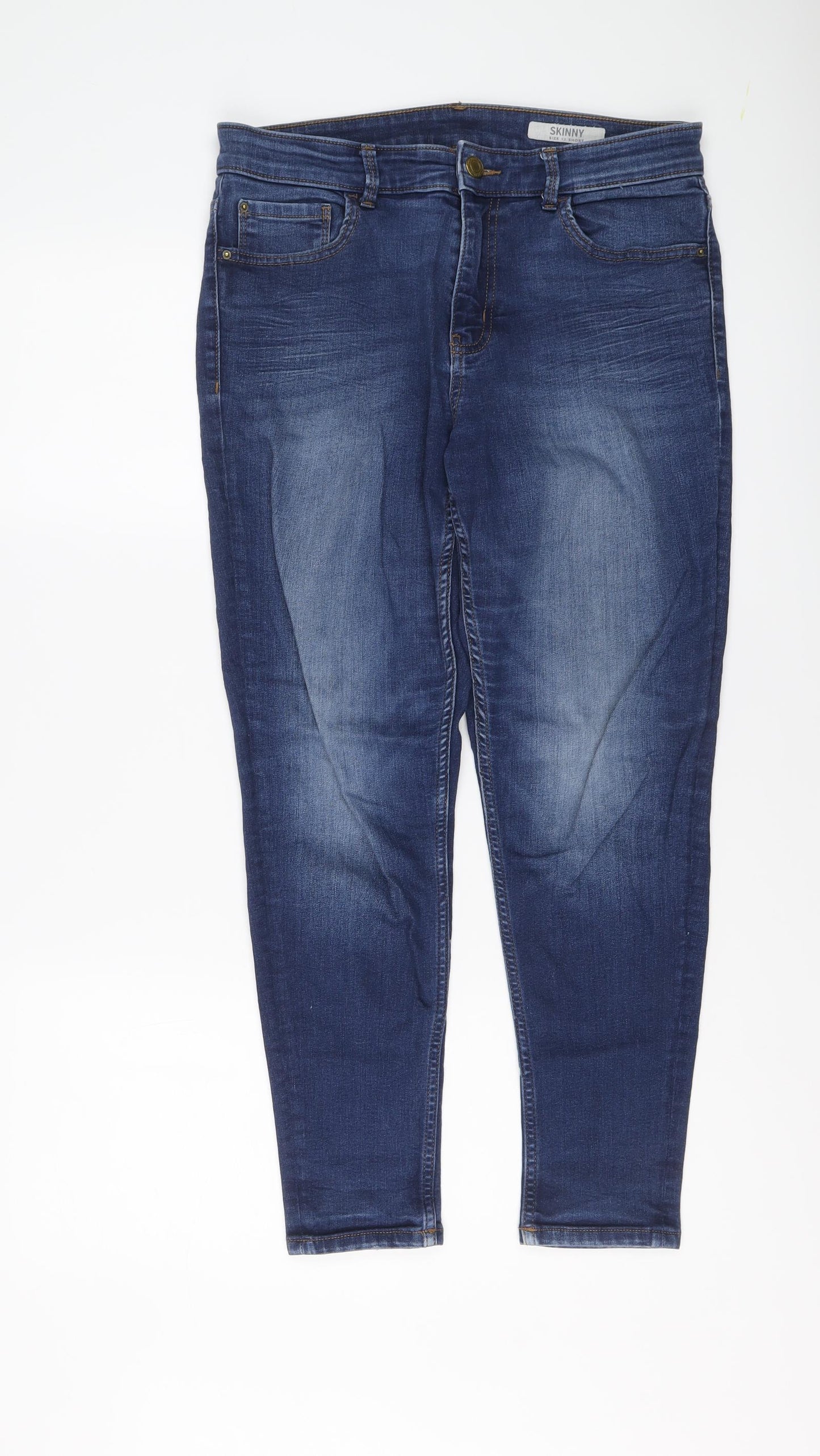 Marks and Spencer Womens Blue Cotton Skinny Jeans Size 12 L25 in Regular Button