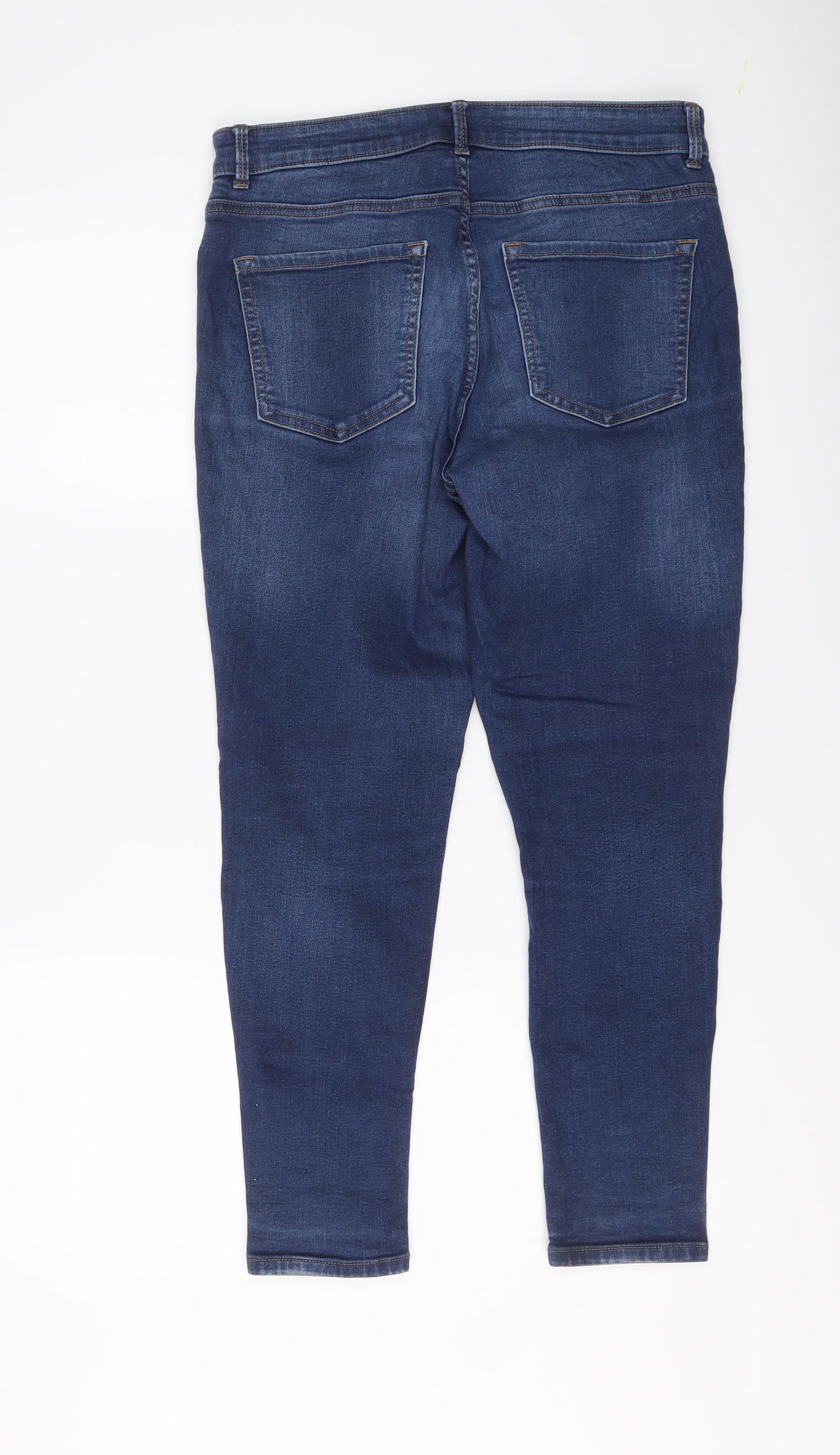 Marks and Spencer Womens Blue Cotton Skinny Jeans Size 12 L25 in Regular Button
