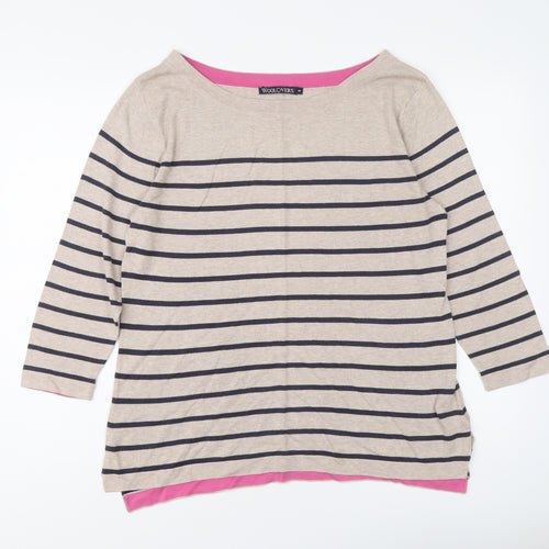 Woolovers Womens Beige Boat Neck Striped Cotton Pullover Jumper Size M