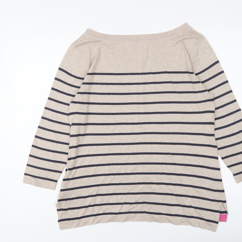 Woolovers Womens Beige Boat Neck Striped Cotton Pullover Jumper Size M