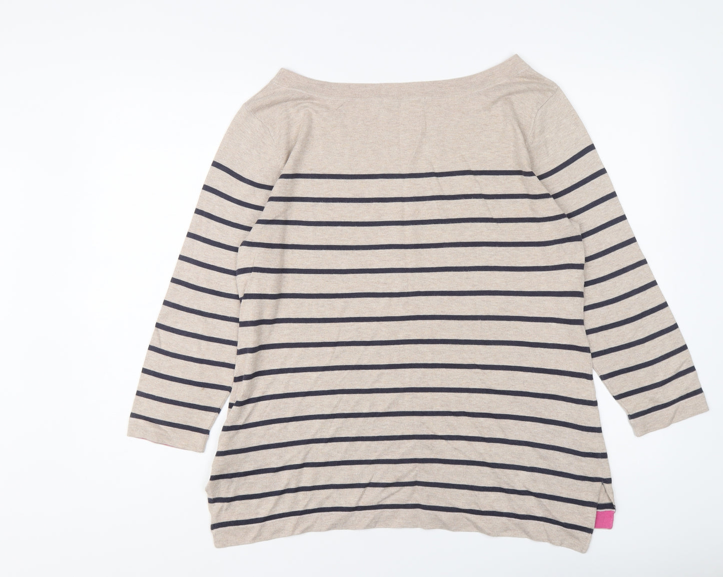 Woolovers Womens Beige Boat Neck Striped Cotton Pullover Jumper Size M