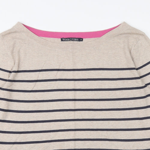 Woolovers Womens Beige Boat Neck Striped Cotton Pullover Jumper Size M
