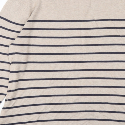Woolovers Womens Beige Boat Neck Striped Cotton Pullover Jumper Size M
