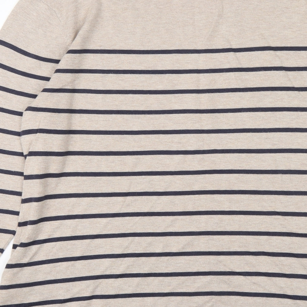 Woolovers Womens Beige Boat Neck Striped Cotton Pullover Jumper Size M