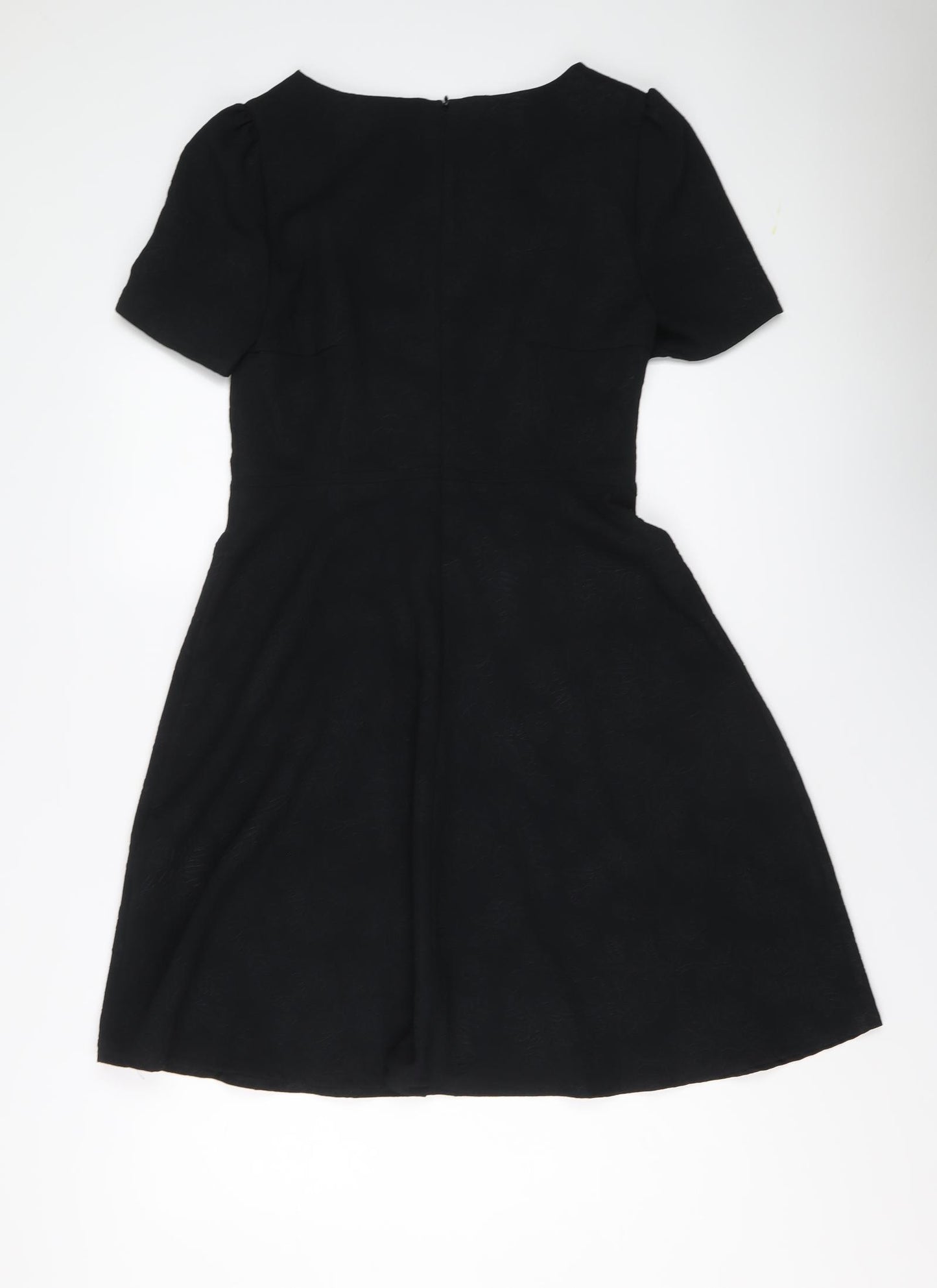Marks and Spencer Womens Black Geometric Polyester Shift Size 10 Round Neck Zip