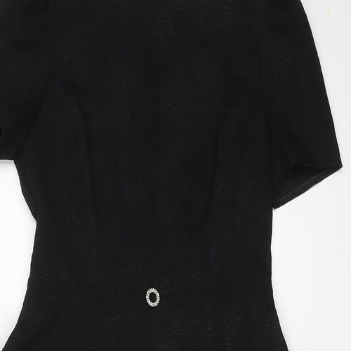 Marks and Spencer Womens Black Geometric Polyester Shift Size 10 Round Neck Zip