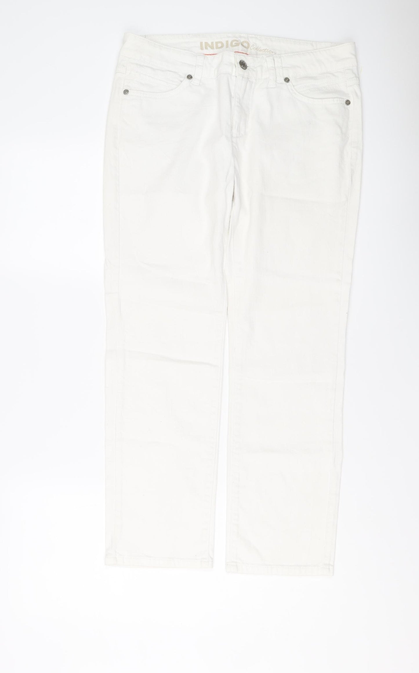 Indigo Womens White Cotton Straight Jeans Size 12 L27 in Regular Button